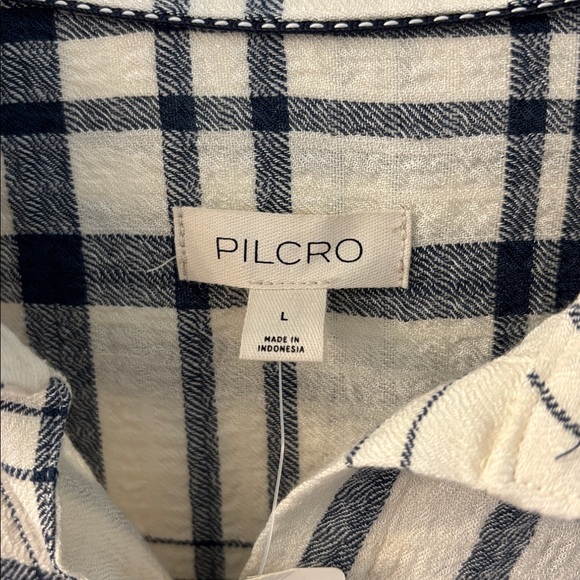 NWT Anthropologie Pilcro Side-Slit Maci Tunic Buttondown in Ivory Plaid, size L - Picture 6 of 12